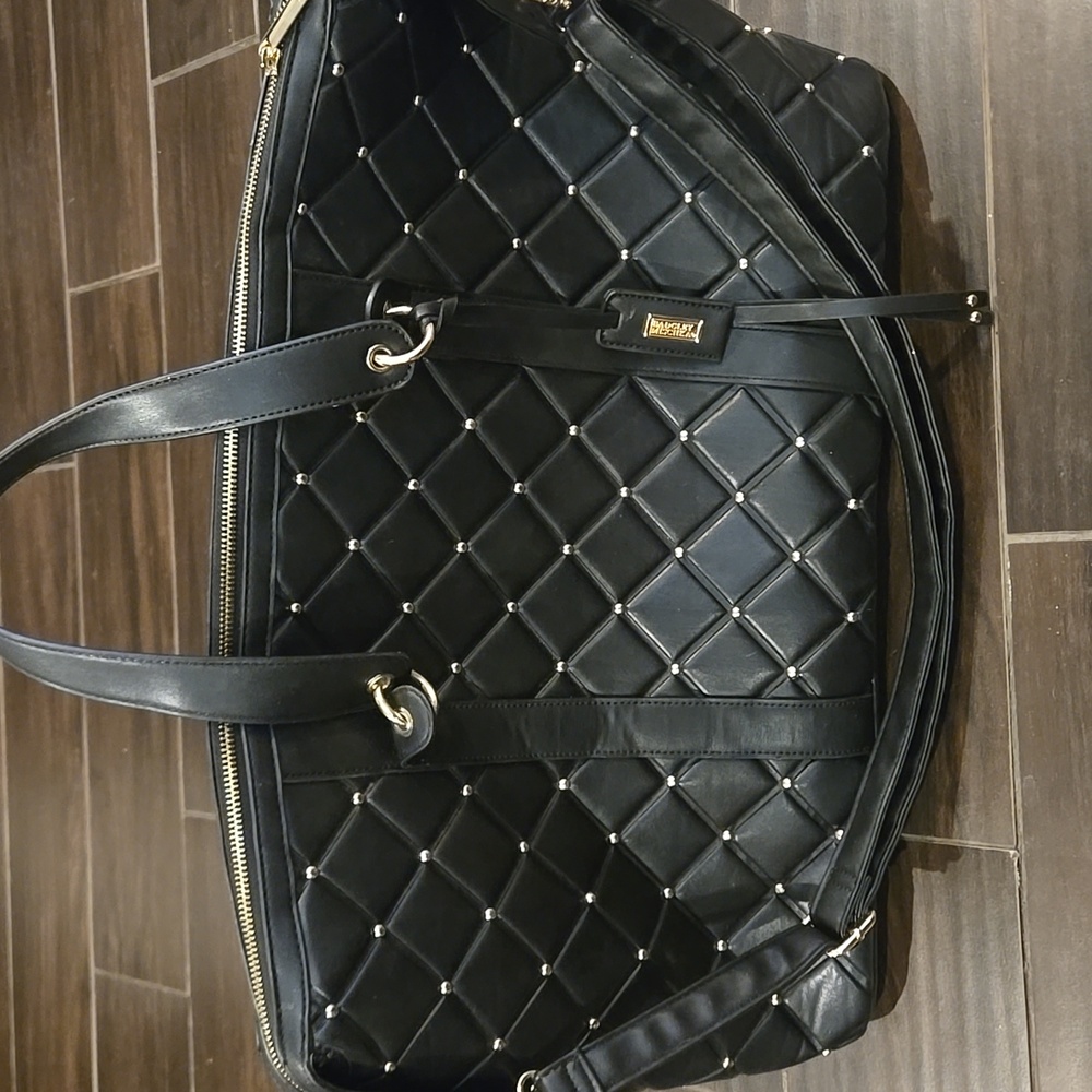 Badgley Mischka Black Quilted Weejender Tote Bag 20 X 12 - Picture 5 of 9
